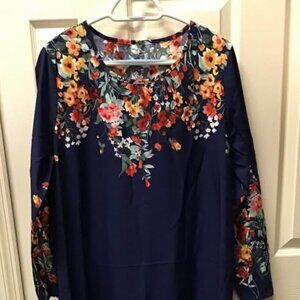 Ladies OXS Long sleeve Navy & floral print Maxi dress